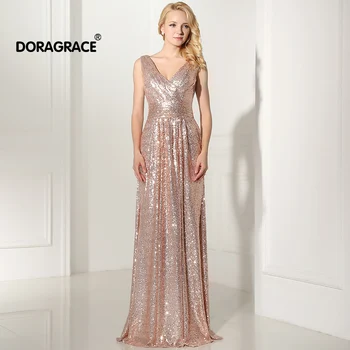 

Doragrace A Line Floor-Length Deep V Neck Sequins Evening Dresses Plus Size Evening Gowns