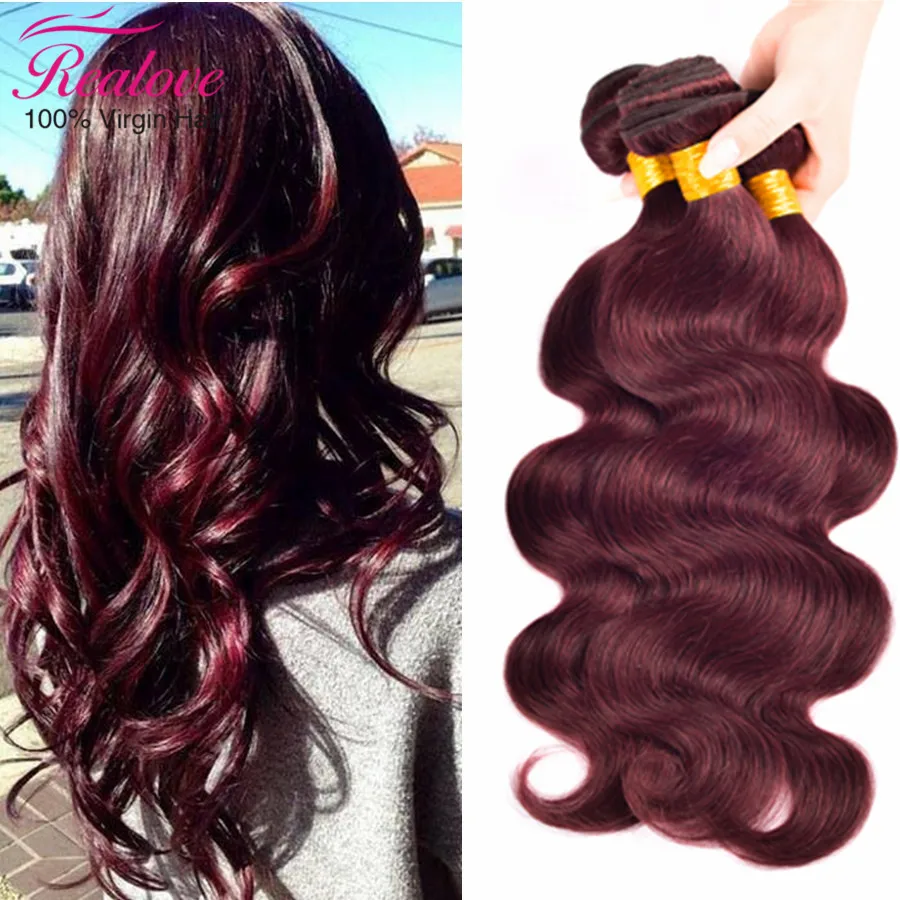 

Burgundy Brazilian Hair Weave Bundles Red Wine Brazilian Virgin Hair Body Wave 3 Bundles Realove Hair 10-28 brazilian body wave
