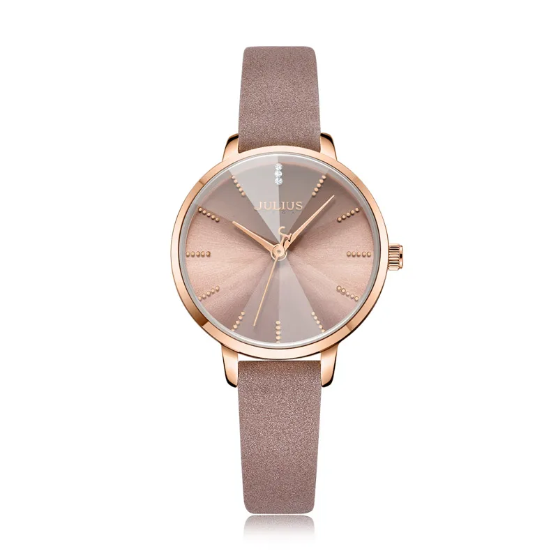 Новые Julius женские часы Япония Кварцевые женские классические часы модные женские часы платье браслет кожа девушки подарок на день рождения коробка - Цвет: Dark Pink