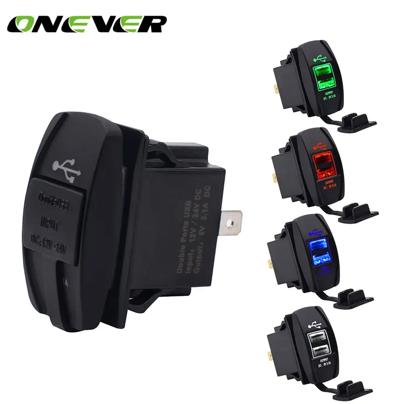 

Onever Dual USB Socket Car Charger Power Adapter 3.1 A 5V with 4 Color LED Light for iphone Samsung Car Cigarette Lighter Socket