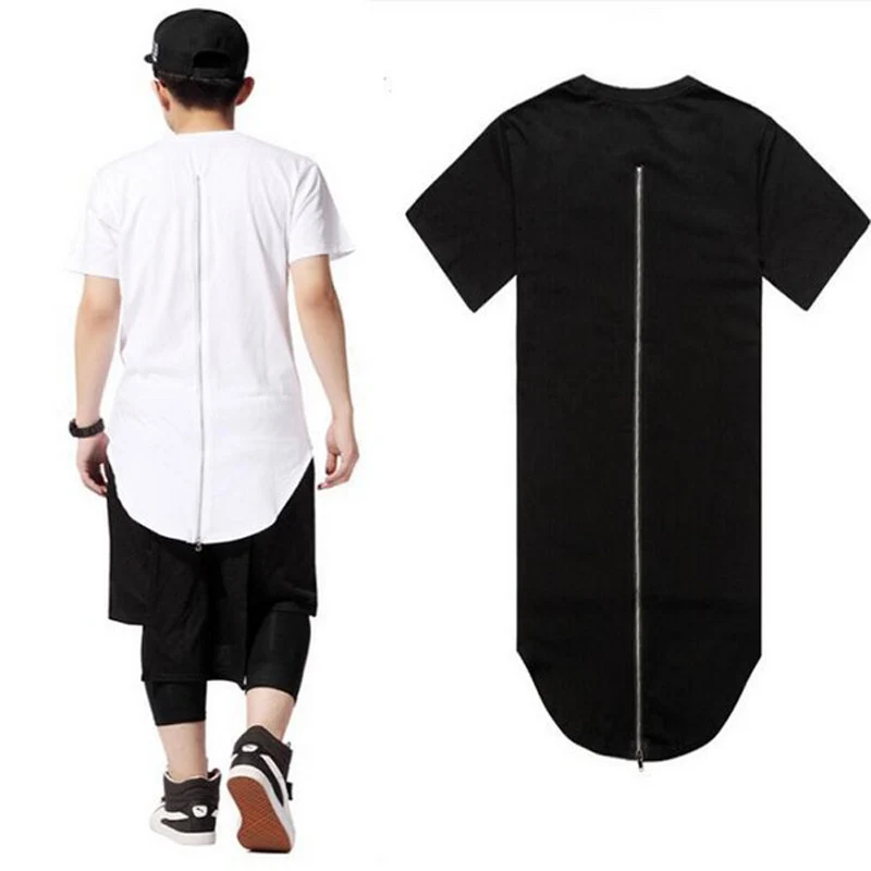 Men's Short Sleeve Swag Tails T Shirts Longline Full Back Zipper Hip ...
