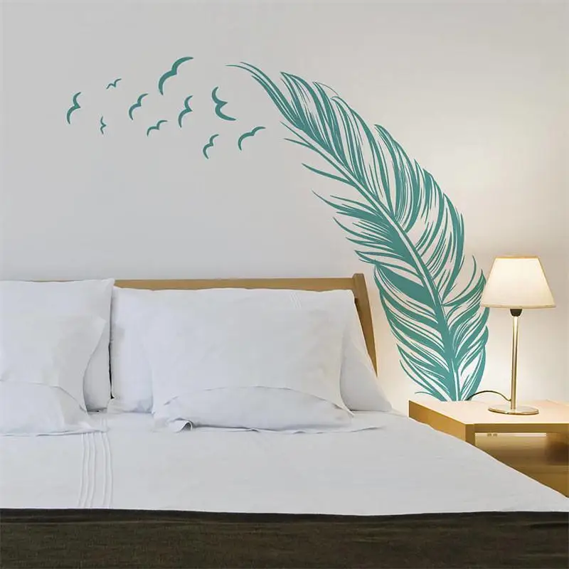 Настенная Наклейка с левым и правым пером 8408 0 7 дюйма|flying feather wall stickers|feather stickerwall