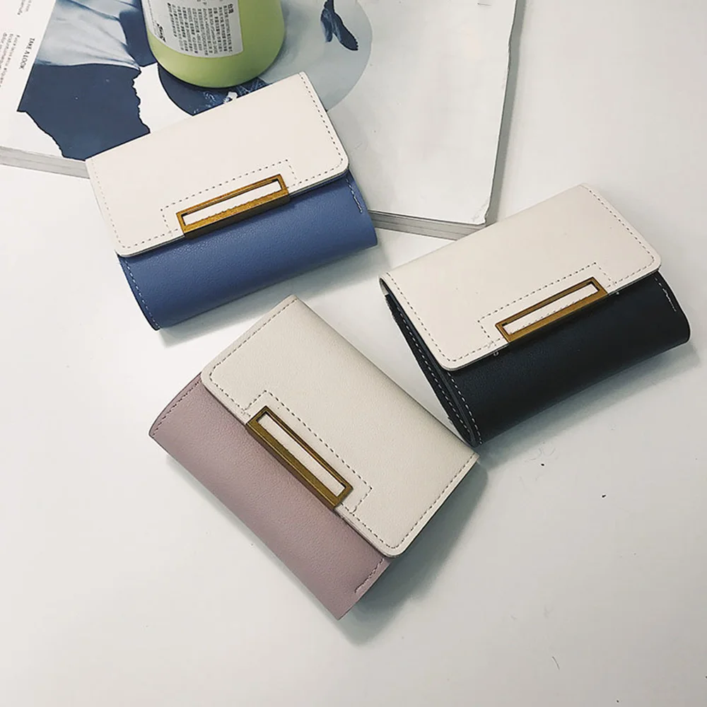 

Popular Delicate Women Wallet Female Purse PU Leather Metal Rectangle Shape Wallet Coin Purse Card Holder Short Wallet