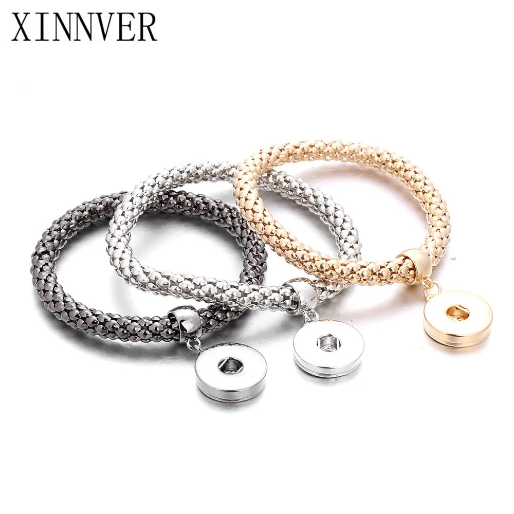 

New Gold Silver Snap Bracelet For Women Fit DIY 18mm Snap Jewelry Elastic Snap Buttons Bracelet Jewelry ZE111