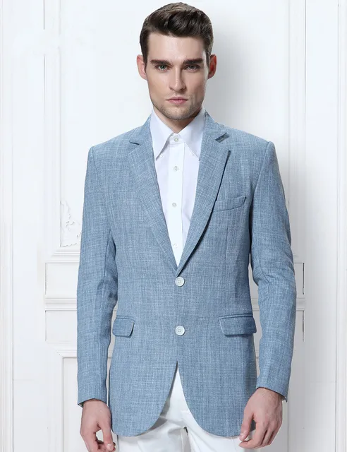 Latest Coat Pant Designs Light Blue Linen Wedding Suits For Men Latest Coat Pant Designs Light Blue Linen Wedding Suits For Men Custom Groom Blazer Slim Fit
