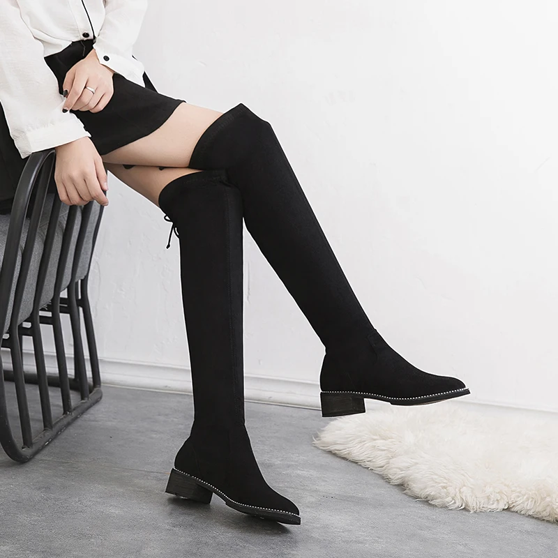 over the knee boots flat suede