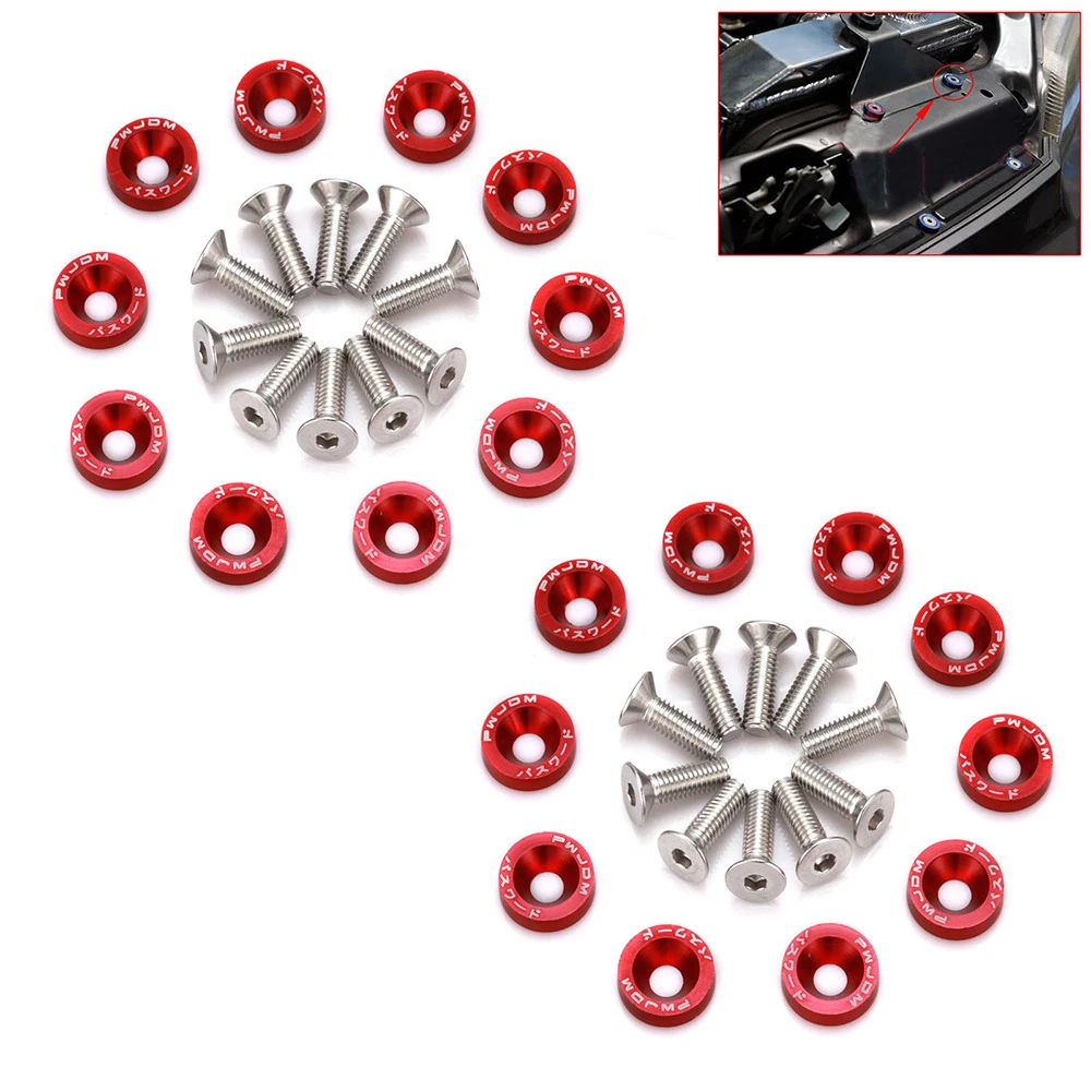 

20 Pcs Red Car Screw M6 Washer Screw Hex Fasteners Modification Engine Concave Screws Fender Washer Bumper Automobile screws