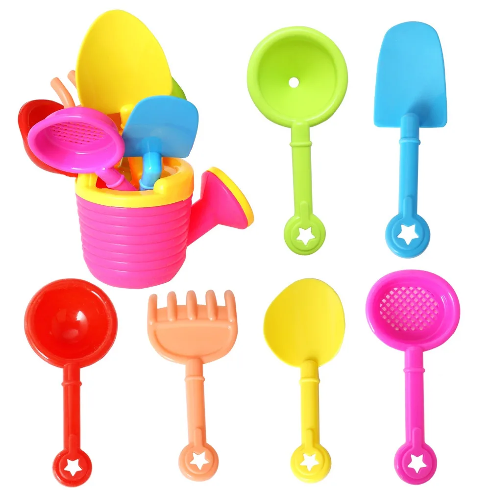 7 шт пляжные игрушки цвет случайный набор лопаты, грабли, спринклерной, песок ведро игрушки для ванной выбор для детского праздника (6001)