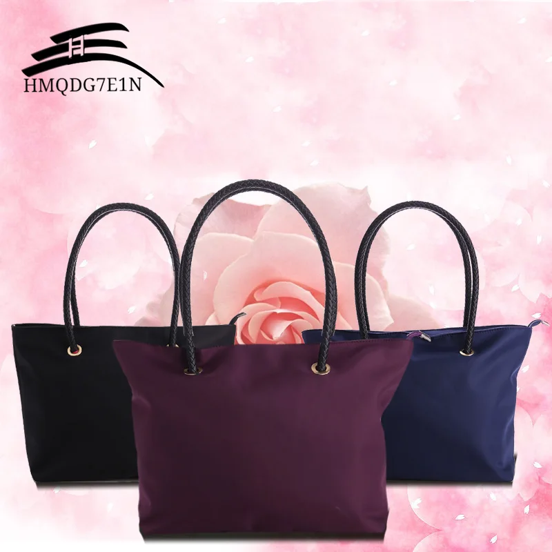 

2019 Fashion Folding Waterproof Top-handle Shopping bag Women Big Size Handbag Tote Ladies Casual Solid Nylon Shoulder Bag