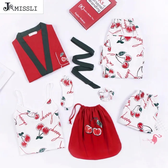 

JRMISSLI 7 Pieces Womens Cotton Pajamas Sets Pyjamas Set Sleepwear Pijama Pajamas Suit Female Sleep Two Piece Set Loungewear