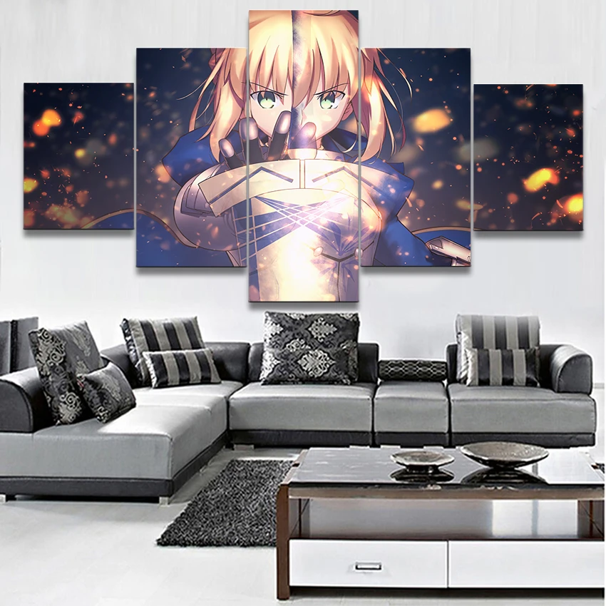 

Modern Canvas Painting HD Printed Wall Art Frame Modular Picture Living Room Decor 5 Pieces Anime Fate Stay Night Saber Poster
