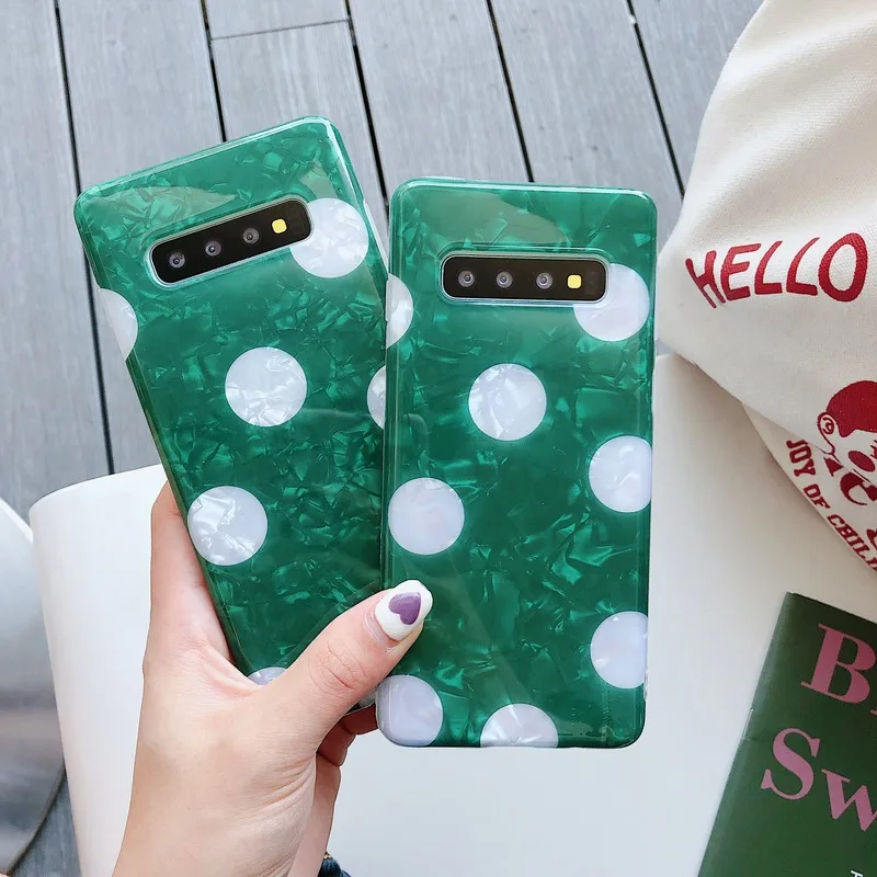 

Retro Polka Dots Soft Cases For Samsung Galaxy S8 S9 S10 Plus S10 Case For Samsung Note 8 9 Fashion Conch Shell Phone Soft Cover