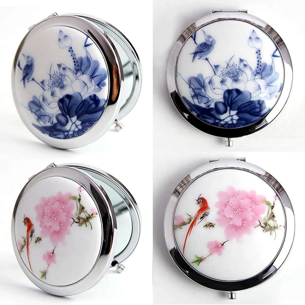 1* Make-up Mirrors China Painting Style Mirrors MakeupTool Ceramic and Glass Mini Makeup Compact Pocket Mirror Cosmetic Mirrors