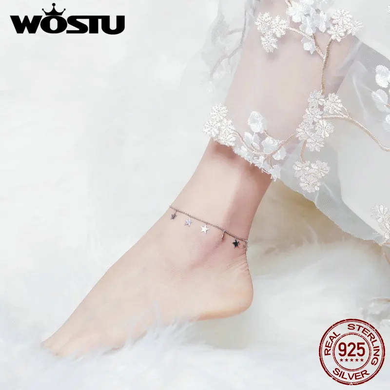 

WOSTU Hot Sale Stars Anklet Chain 100% 925 Sterling Silver Bracelet For Women Foot Leg Chian Link Fashion Jewelry Gifts CQT008
