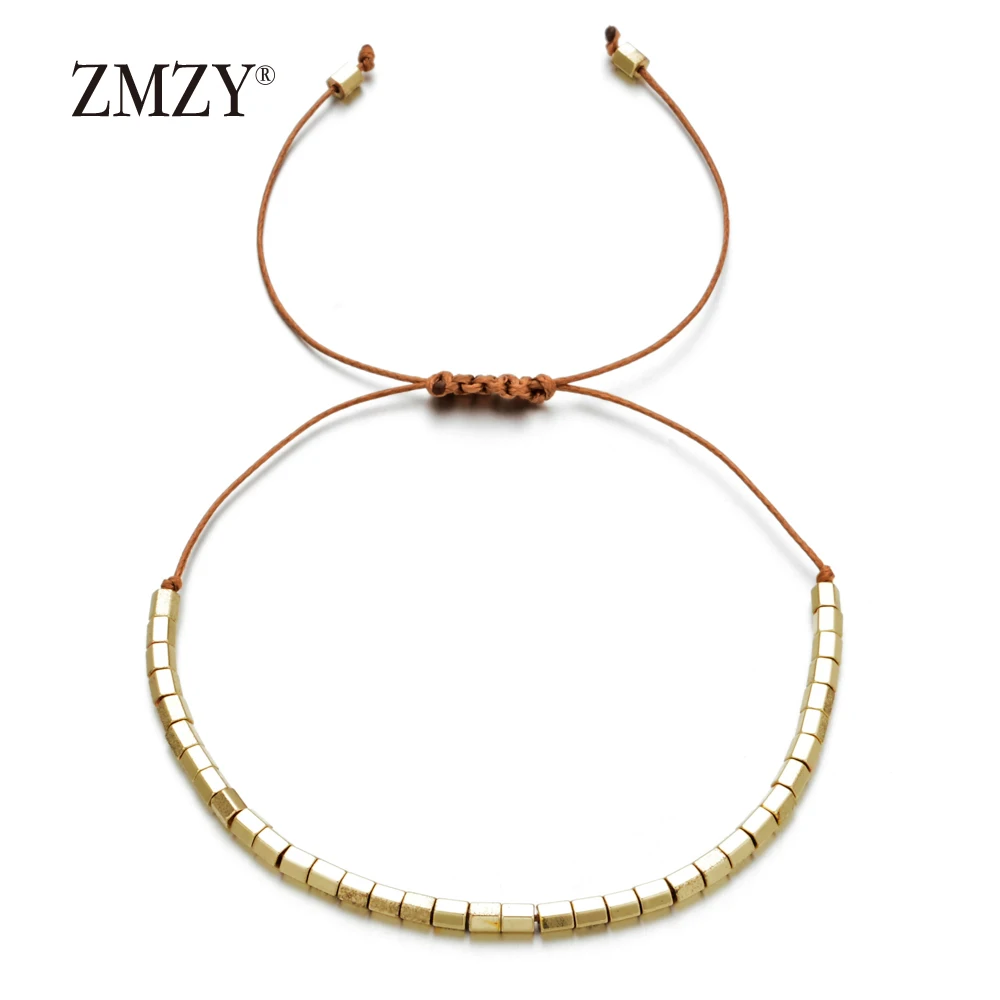 ZMZY Adjustable Square Gold/Silver Color Hematite Bracelets Minimalist Small Beads Braclet For Women Yogo Biker Hand Jewelry