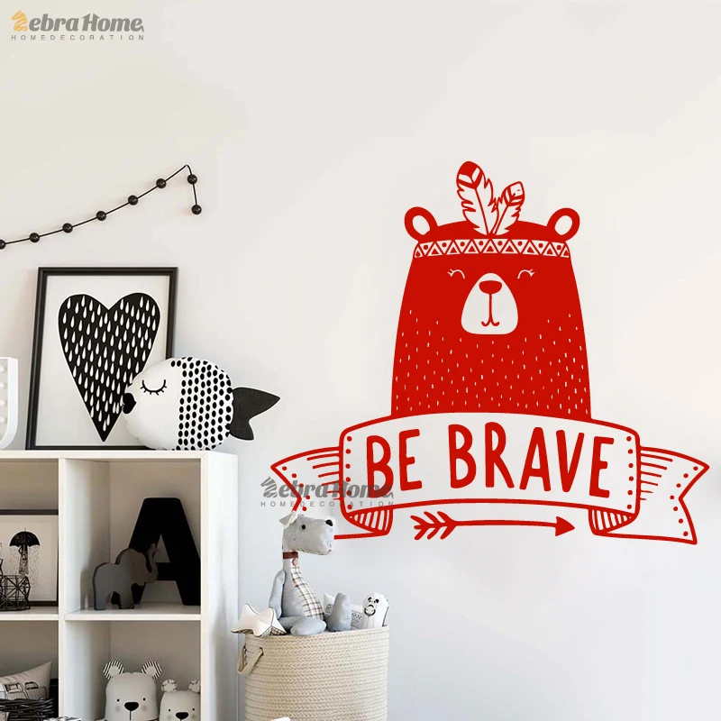 Be Brave Наклейка на стену милый Племенной медведь стикер на стену для детской комнаты декор в спальню Детская Наклейка «Медведь» виниловая Татуировка наклейка JM17-002-D