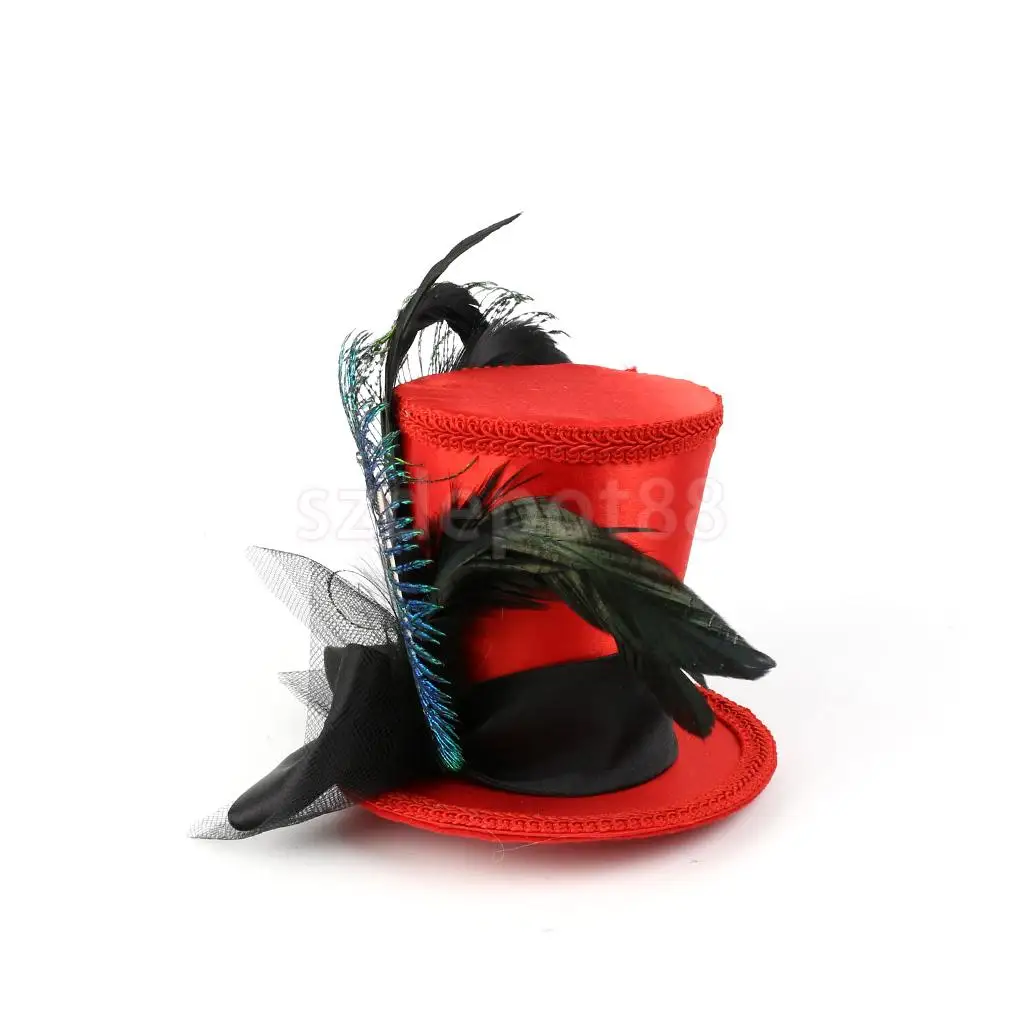 Vintage Women Ladies Black Feather Mini Top Hat Bowknot Hair Clip Fascinator Wedding Engagement Church Party Headwear