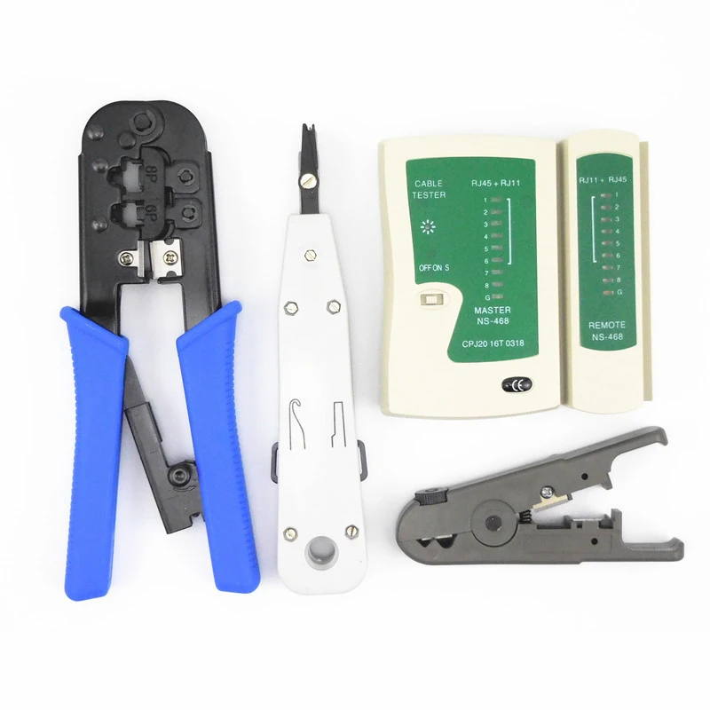 Network Cable Repair Kit Ratchet Crimping Cutter Tool RJ45 RJ11 Punch Down Tool Lan Cable Wire Tester Network Cable Stripper