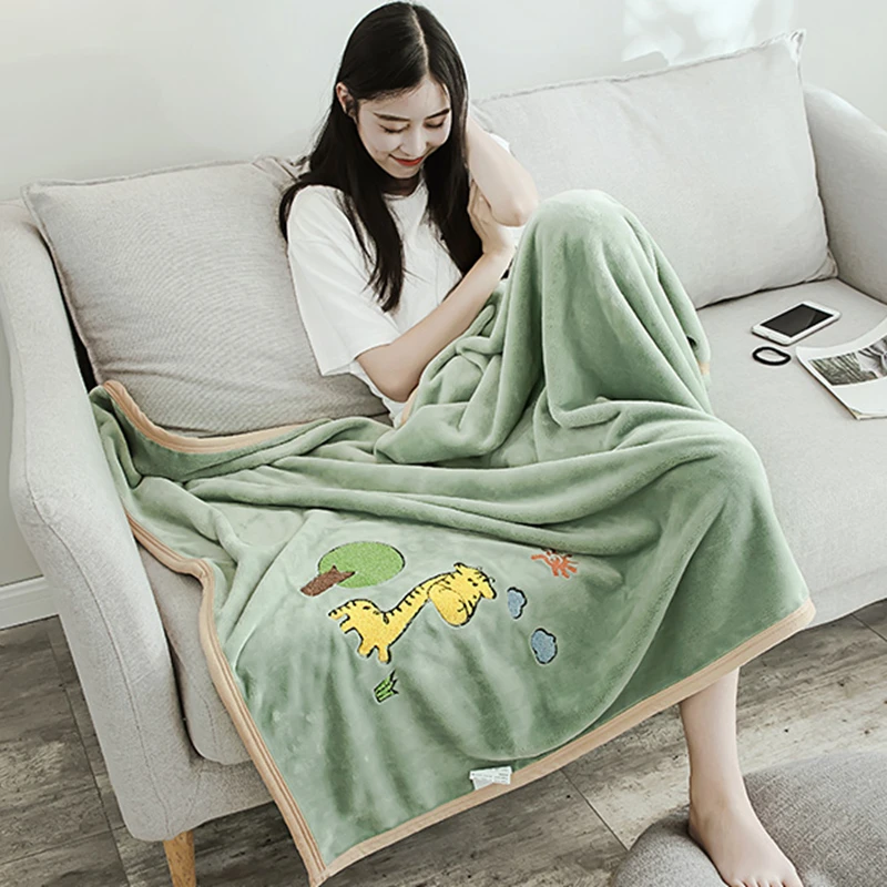 

Cartoon blanket green yellow solid Warm and portable color bed cover blanket soft and comfortable flannel for children adults #/
