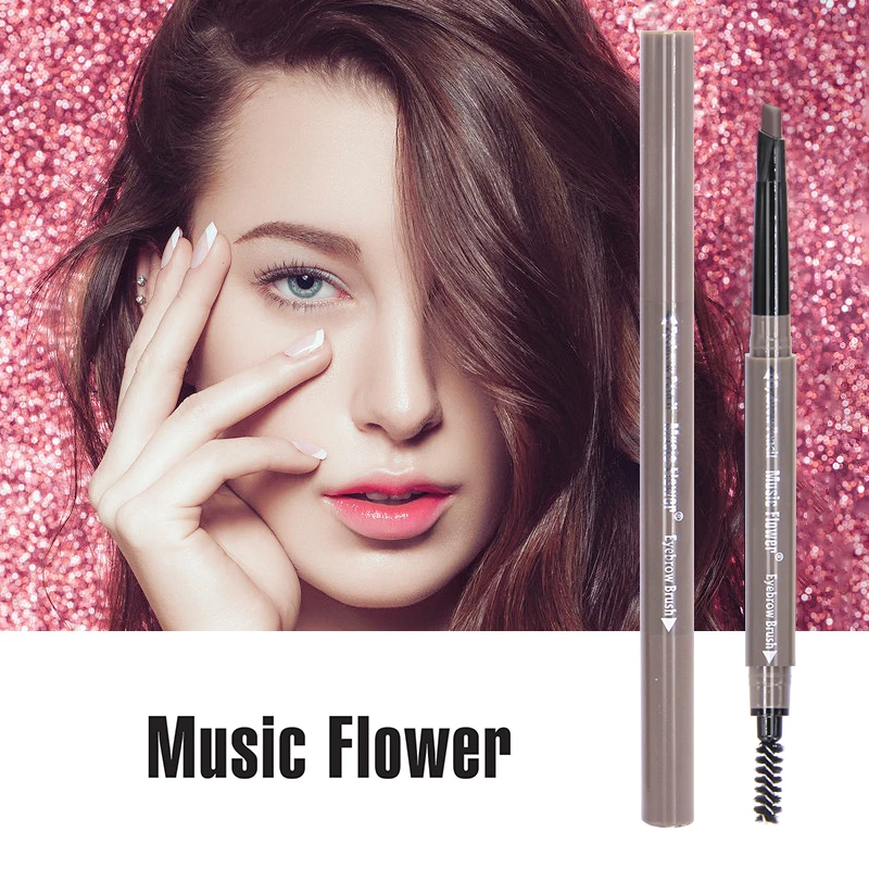 Brand Music Flower 3D Eyes Makeup Set Brown Matte Eyebrow Pencil Womens Eye Brow Enhancer Pen Lasting Make Up Brush 4 Colors