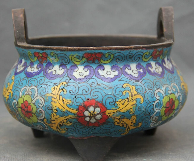 

6" Old Chinese Palace Cloisonne Enamel Bronze 3 Leg Handle Incense Burner Censer S0705 Discount 35%