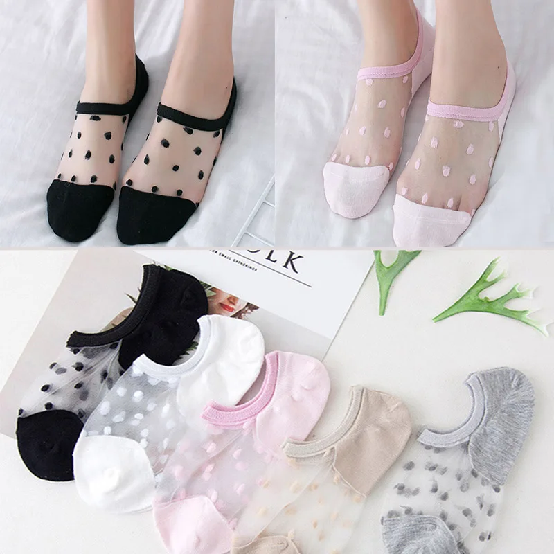 

Transparent Elegant Women Girls Lace Socks Summer Invisible Ankle Socks Solid Dot Spring Low Short Socks