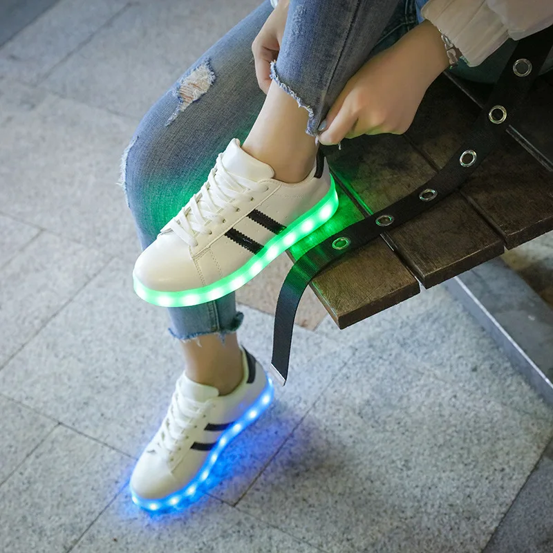 7ipupas размер 25 44 черно белые светящиеся кроссовки USB детская обувь с Led светильник