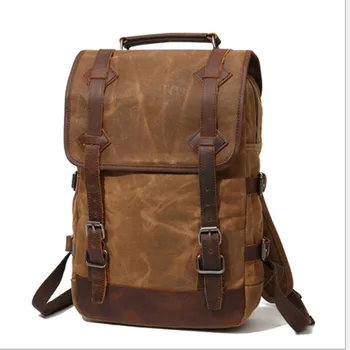 

Men's Backpacks Vintage Canvas Leather Laptop Backpack Male College School Bags High Quality Waterproof Big Travel Bag Rucksack