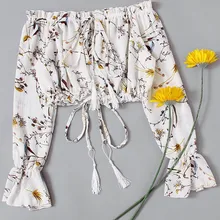 2019 slash fora do ombro topos para as mulheres verão puff manga doce drawtring feminino poleras mujer halter moda e casual sexy