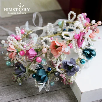 

Bohemian Beach Style Handmade Pink/Blue Flower Wreath Headband Floral Bridal Bridalmaid Crown Photography Hair Accessories