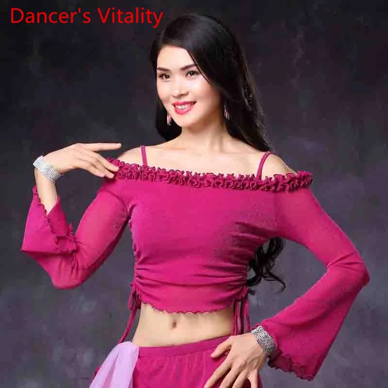 Новый танец живота Одежда Sexy Horn Рукава Dance Top Женщины Танцы с длинными рукавами