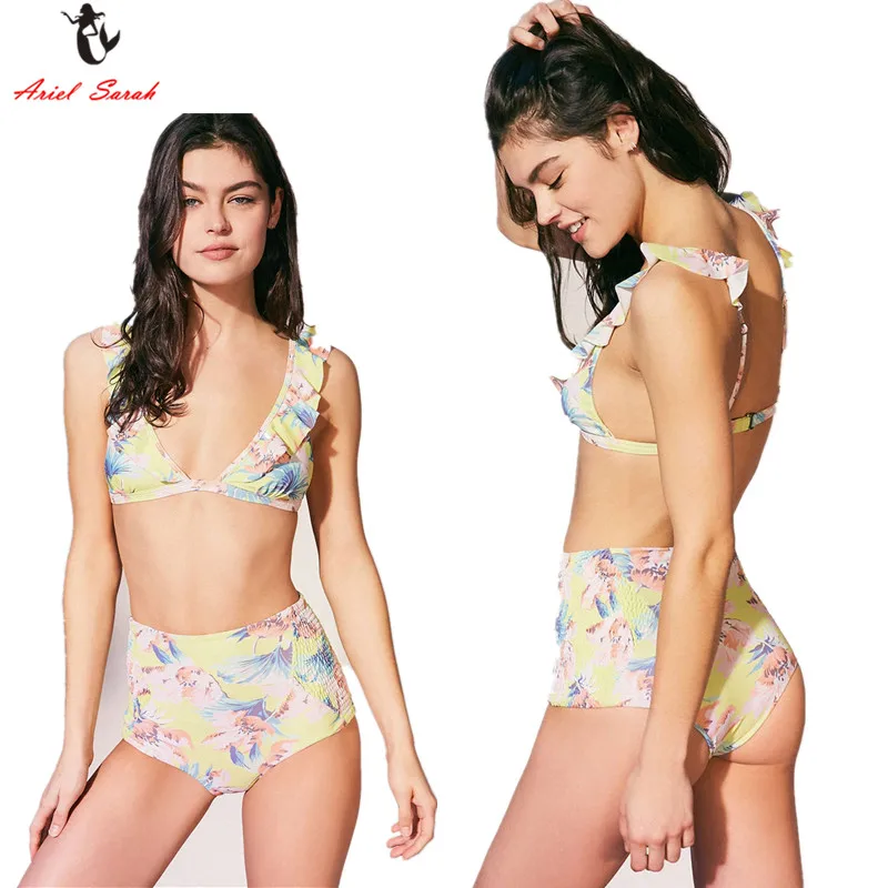 

Ariel Sarah High Waist Bikini 2017 New Arrival Swimwear Women Bikini Set Floral Swimsuit Woman Two Pieces Bathing Suit Women