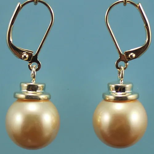 

hot sell new - Wholesale nice lady's 12mm yellow round shell pearl gold plated earrings fashional jewelry