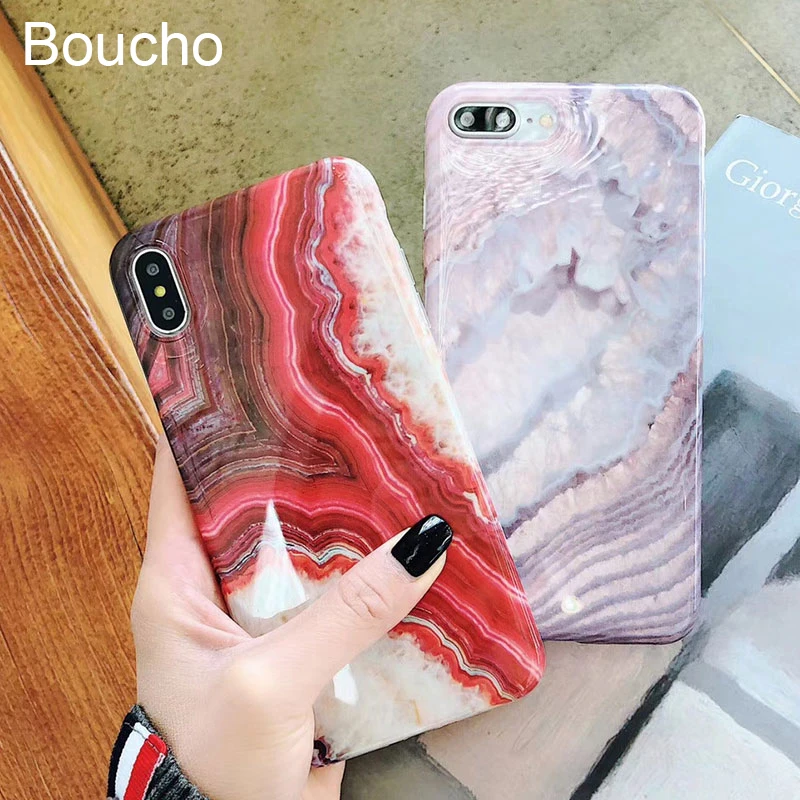 

Boucho Vintage Colourful Marble Phone Cases For iphone XS Max XR X 6S 6 7 8 Plus Shell Luxury Glossy IMD Back Cover Case Capa