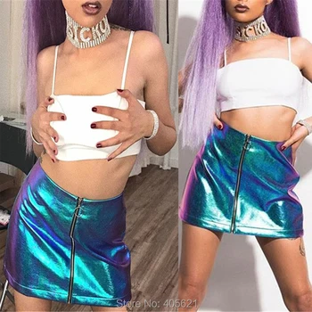 

2020 Sexy Zipper Symphony Metal Colour Laser PU Package Hip Skirt Stage Wear Nightclub DS DJ Female Singer Lead Dancer Costumes