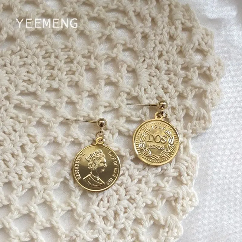 

YEEMENG Gold Color Vintage Unisex Drop Earrings for Women Minimalist Ear Dangle Earrings Round Coin Disc Earrings