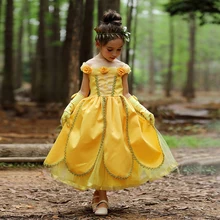 Belle Princess Dress Girl Cosplay Beauty and the Beast Costume Kids Floral Yellow Party Birthday Halloween Children's Clothing