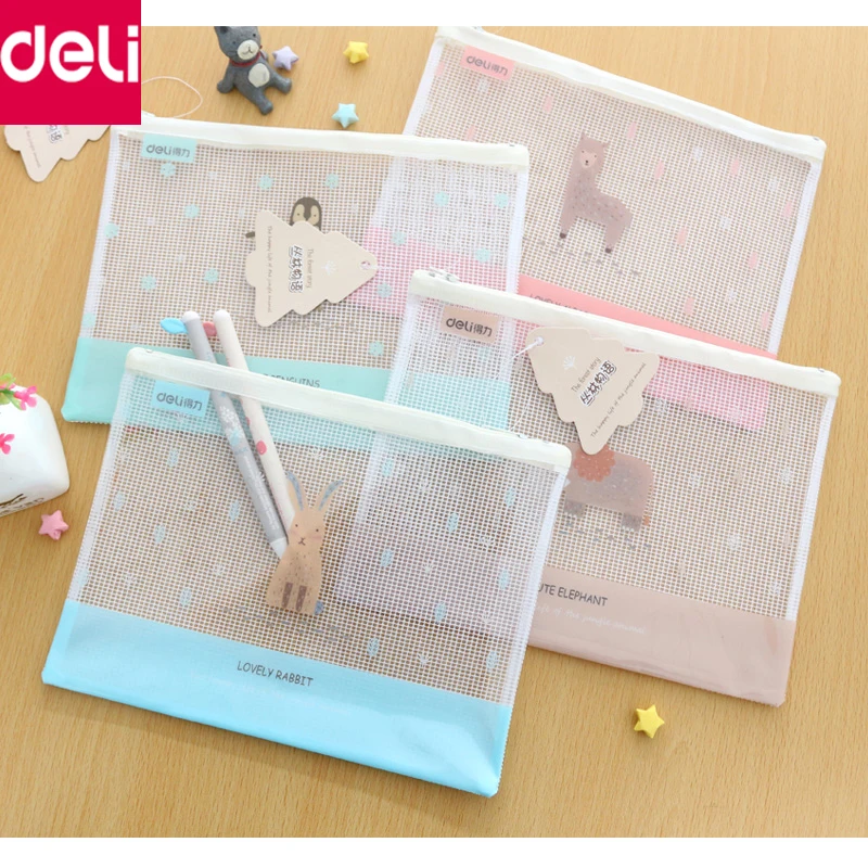 

Deli A5 A4 Size PVC Mesh Zipper Bag Waterproof Filing Products File Folder Storage Bags Office School Supplies