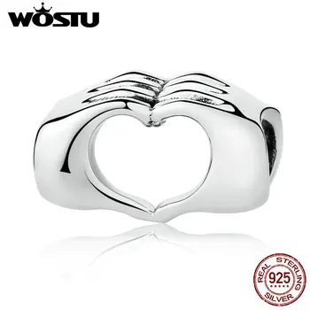 

WOSTU Authentic 925 Sterling Silver Hand to Hand Hearts Charm Beads Fit Original WST Bracelet DIY Jewelry for Women CQC125