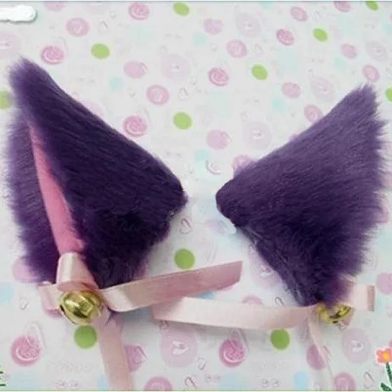 1 Pair HOT New Sweet Funny 6 Colors Bell Cat Ears Hair Clip Cosplay Anime Costume Halloween Birthday Party Hair Accessories Clip - Color: Purple