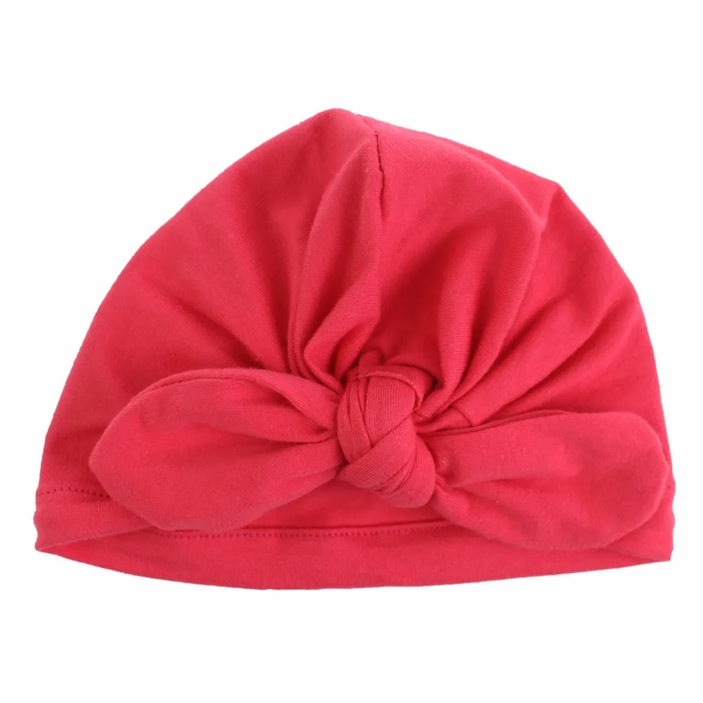 Solid Girls Hats Cotton Infant Caps Elastic Boys Beanies Rabbit Ear Headwear Hot Knot Toddler Hat 0-6 Months Baby Accessories (4)