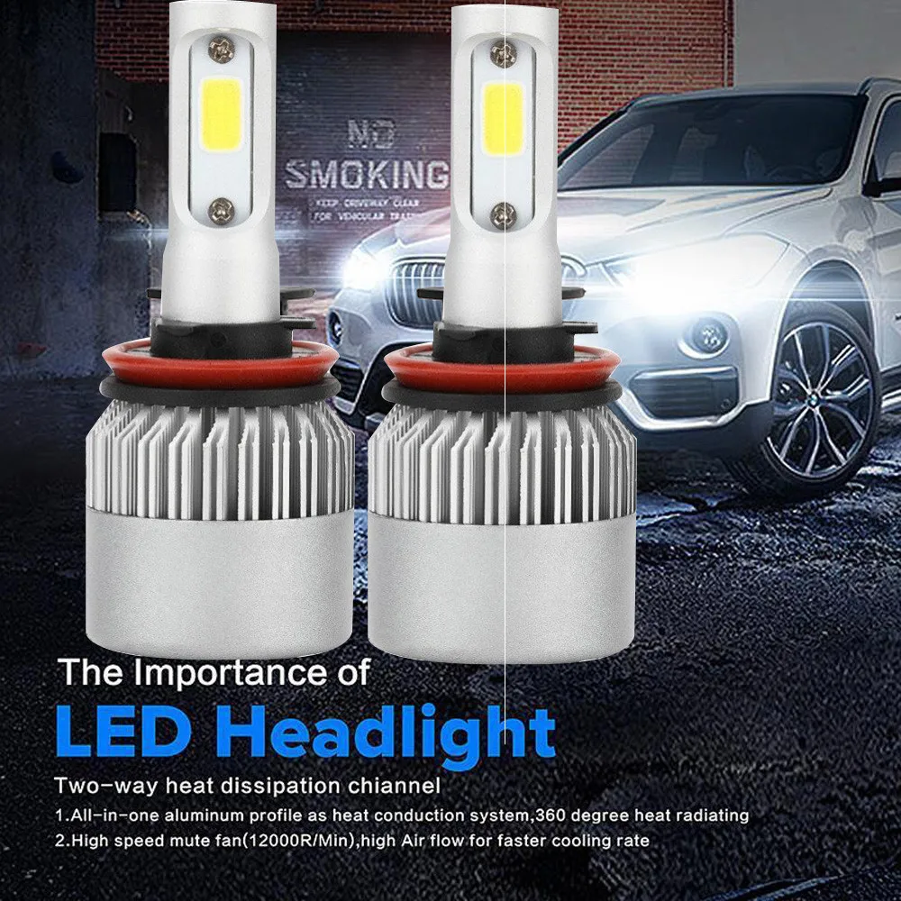 

New Auto Car Headlights 72W H11 COB LED 16000LM Auto Car Headlights Kit Driving Bulbs Lamps 6000K Head Lamp Fog Lights 2019