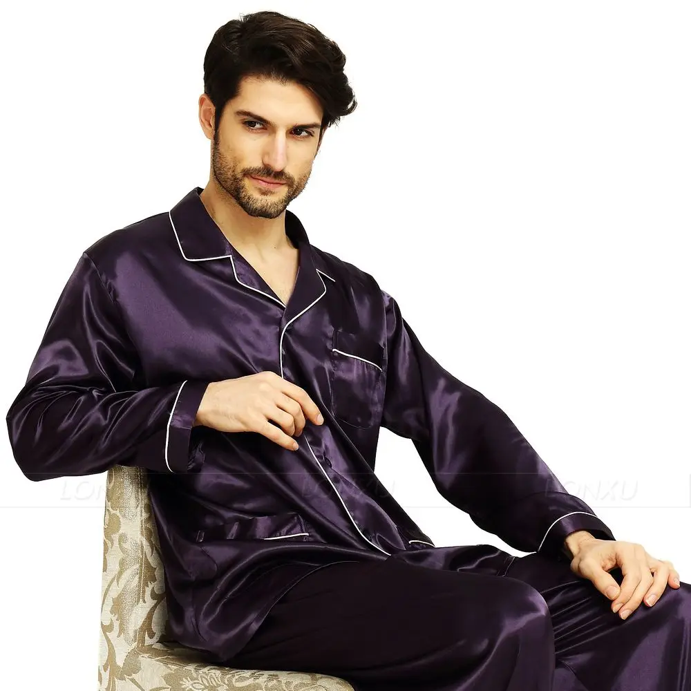 Mens Silk Satin Pajamas  Pyjamas  Set  Sleepwear Set  Loungewear  U.S. S,M,L,XL,XXL,XXXL,4XL__Fits All  Seasons plus size silk pajamas Men's Sleep & Lounge