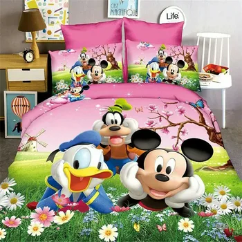 

Disnwy Donald Duck Mickey Mouse Bedding Set Twin Size Duvet Covers Single Bed Fitted sheet for Kids Boys Bedroom Decor Girls 3-4