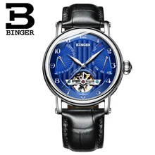 Mode Blau Saphir Männer Fliegen Rad Automatische Uhren Selbst Wicklung Tourbillon Armbanduhr Echt Leder Kalender Uhr Wasserdicht