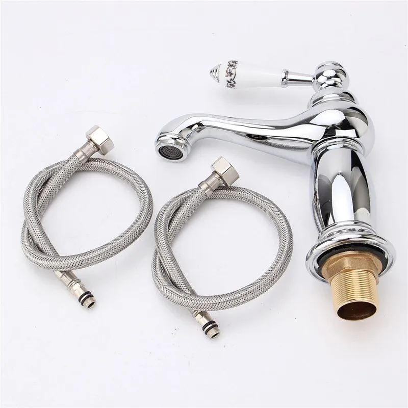 

Upscale Retro Chrome Silver Bathroom Basin Faucets Mixer Cold And Hot Water Tap Washbasin Tap For Household And Hotel Faucets