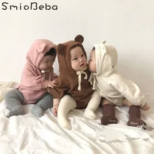 Детские милые корейские Комбинезоны Bebes, милые комбинезоны с животными для мальчиков, одежда с ушками плюшевого медведя, мягкий бархатный комбинезон для маленьких мальчиков