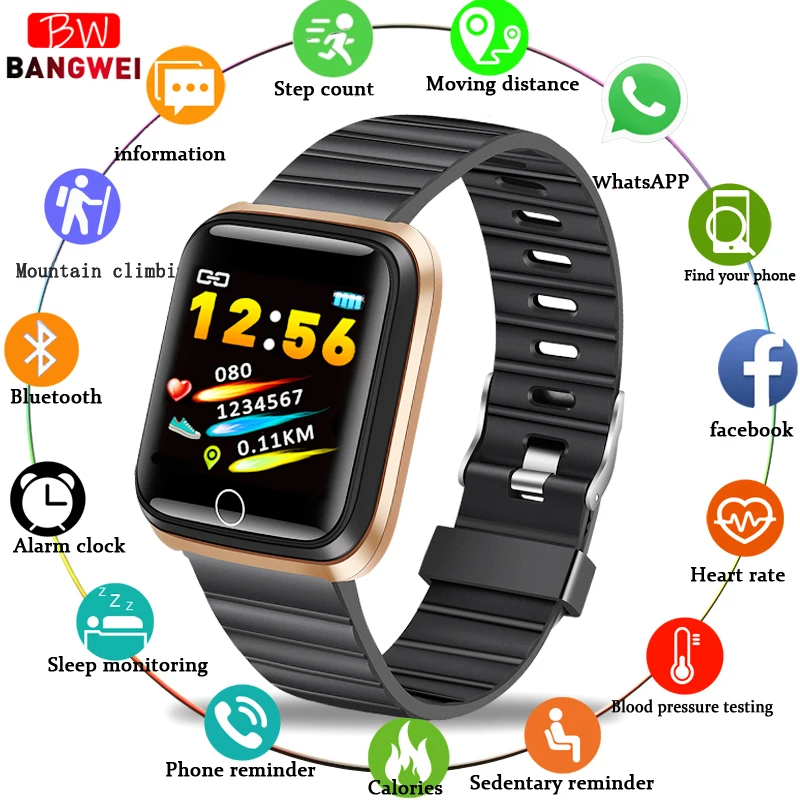 

BANGWEI New Women Smart Sports Watch Ladies Fitness Tracker Pedometer Blood Pressure Heart Rate Monitor Waterproof Smart Watch