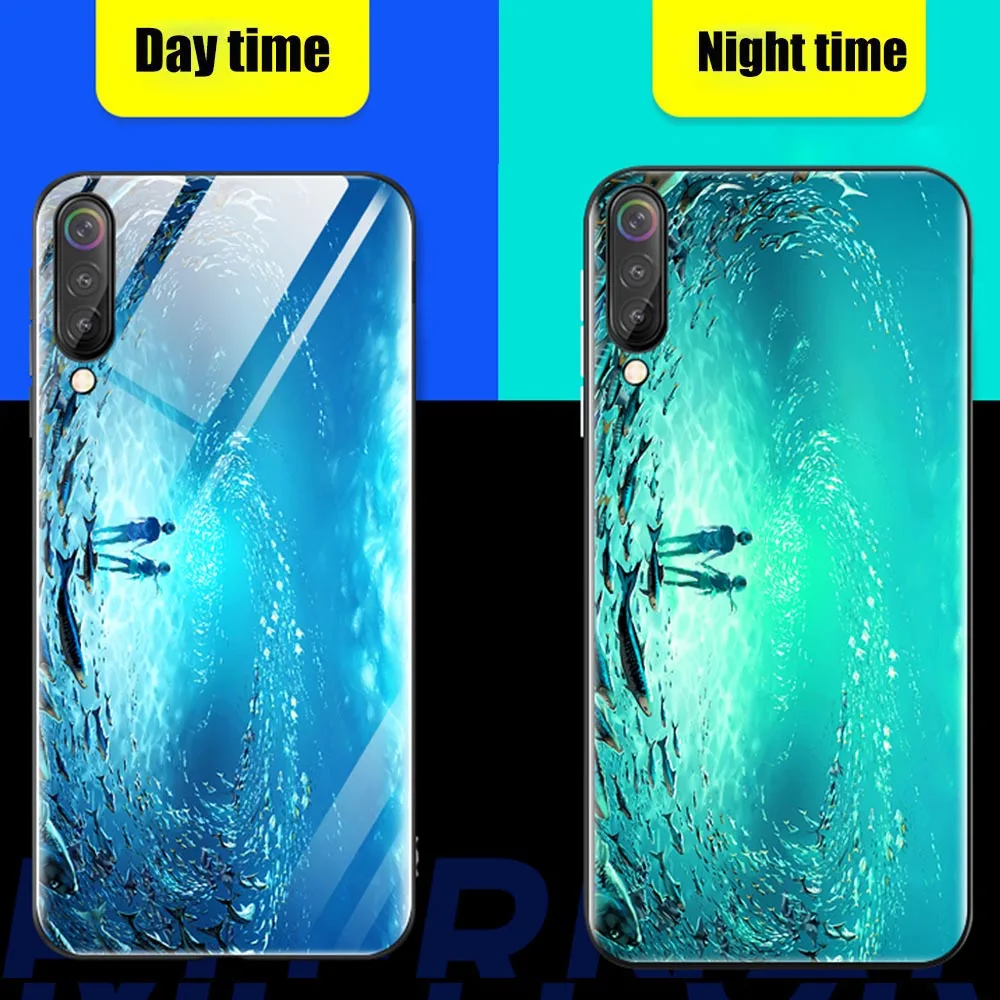 Luminous Tempered Glass Case For Xiaomi Mi 9 Soft TPU Silicone Edge Phone Cases For Xiaomi Mi 9 Mi9 6.39 Cover Xiomi Mi9 Coque   (11)