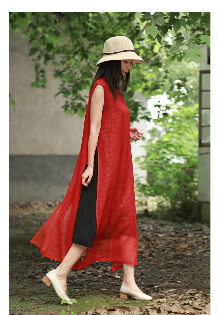 LZJN Women Sleeveless Dress 2019 Summer Sundress Cheongsam Qipao Style Modern Elegant Drip Collar Tank Fake 2 Piece Dress Femme (21)